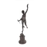 A late 19th century bronzed spelter figure depicting Fortuna, 81cm high.