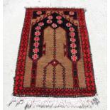 A Persian hand knotted rug with geometric design, on a beige ground, 112 by 65cms (18).