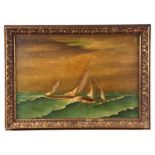 19th century school - A Schooner in Rough Seas - oil on board, framed, indistinct description and