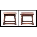 A pair of 18th Century style oak joint stools, 35cm by 53cm.