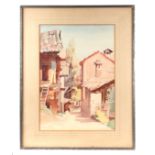 B Dangar (20th century British) - Swiss Village Scene - signed lower right, watercolour, framed &