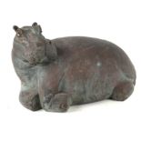 Austin Products bronzed pottery hippo, indistinctly signed and impressed D to base, approximately