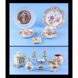 Assorted continental ceramics to include a porcelain milk jug, 11cm high; a pair of posy vases