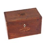 A 19th century inlaid mahogany two-division tea caddy, 21cms wide.