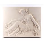 A relief molded plaster plaque depicting a classical woman, 50cm by 40cm.