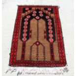 A Persian hand knotted rug with geometric design, on a beige ground, 112 by 65cms (18).