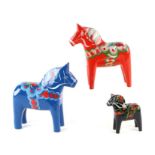 A group of Swedish hand painted Dalla horses. Largest 13cms high (3).