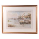 Fanny Mearns (late Victorian school) - Hay Barge on a River - watercolour, signed lower left, 39