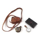 A WWI Baker's Patent military field compass No. 630, in a leather case; together with a HC Brevete