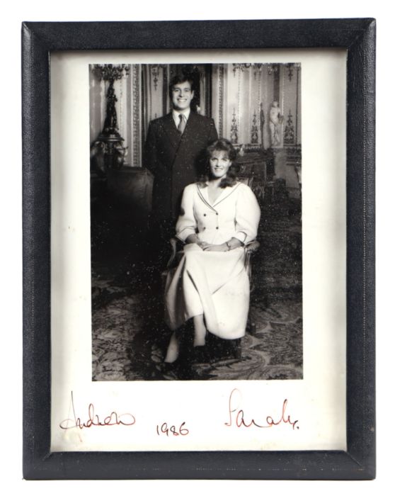 Royal Interest. A signed photograph of Prince Andrew and Sarah Fergusson, dated 1986, in a leather - Image 4 of 4