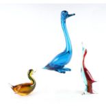 Three Murano art glass ducks, largest 30cms high (3).