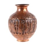 An Islamic / Ottoman style copper pot with repousse decoration depicting kings in procession,