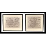 After Christopher Saxton - a map of Cambridge and the surrounding area, framed & glazed, 34 by