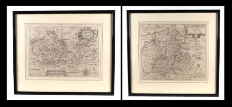 After Christopher Saxton - a map of Cambridge and the surrounding area, framed & glazed, 34 by