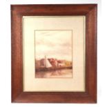 Late 19th century continental school - Dutch Harbour Scene - watercolour, 22 by 28cms, framed &