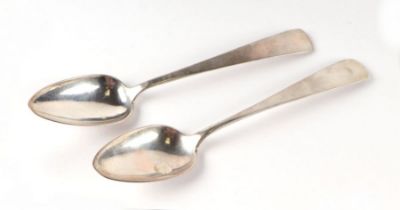 A pair of 19th century continental white metal serving spoons (possibly Russian), 23cms long,