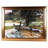 James Harrigan (Scottish b1937) - Woodland Pond Scene - signed lower right, watercolour, framed &