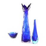 Two Murano art glass vases and a bowl, largest 44cms high (3).