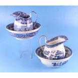 A Wedgwood Ferrara pattern blue & white jug and washbowl; together with a Wedgwood Willow pattern