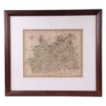 After John Cary - a hand coloured map of Surrey, 27 by 22cms, framed & glazed.