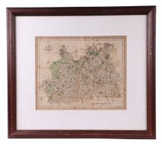 After John Cary - a hand coloured map of Surrey, 27 by 22cms, framed & glazed.