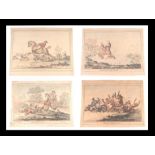 After James Gillray - four 19th century hand coloured etchings - Hounds Throwing Off, Coming in at