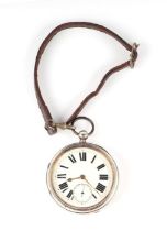 A Victorian silver cased open faced pocket watch, the white enamel dial with roman numbers and