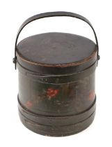 A 19th century Shaker painted bentwood box with swing handle, stamped 'Saratoga' to the lid, 35cms