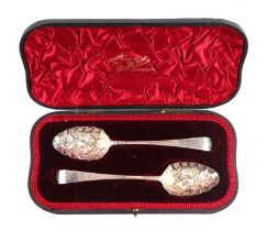 A pair of George III silver berry spoons, London 1793, 114g, cased. Condition Report Makers mark