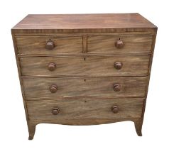 A 19th century mahogany chest with two short and three graduated long drawer standing on bracket