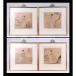 A set of four Chinese ink and watercolour drawings depicting robed ladies within garden settings