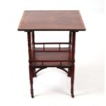 An Aesthetic period rosewood two-tier occasional table with inlaid decoration, on turned supports