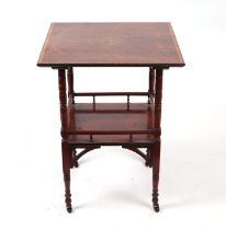 An Aesthetic period rosewood two-tier occasional table with inlaid decoration, on turned supports