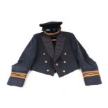 A vintage RAF Mess jacket and a Naval peaked cap with oak leaf wirework decoration (2).