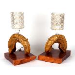 Taxidermy. A pair of ram's horn table lamps, overall 39cms high (2).