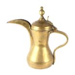 A large Turkish / Islamic brass dallah coffee pot, 32cms high