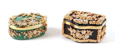 A Halcion Days Enamels 17th century German style table snuff box, boxed; and another similar (2).