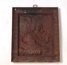 A cast iron plaque depicting Jesus, 37 by 43cms.