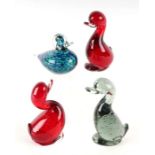 Three Whitefriars art glass controlled bubble Dilly Ducks together with a Wedgwood art glass duck,