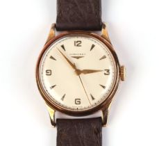 A 9ct gold cased Longines gentleman's wristwatch, the cream dial with Arabic numerals and Arab