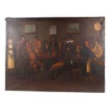 Early 19th century school - a naive painting of a tavern interior with figures drinking, smoking