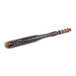 A Victorian turned hardwood Police truncheon weighted with lead internally. Having original black