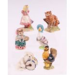 A group of Beswick figures to include Sally Henny Penny, Jemima Puddleduck, The Cheshire Cat, Cousin