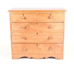 A Victorian pine chest with two short and three graduated long drawers. 107cm wide