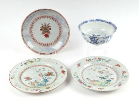 A pair of 18th / 19th century Chinese famille rose plates decorated with birds and flowers, 23.