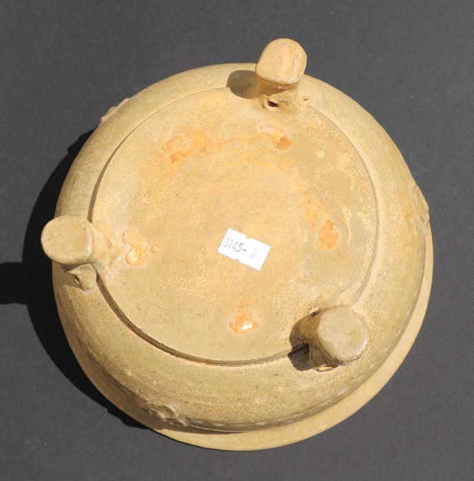 A Chinese monochrome brown glaze tripod footed bowl with incised decoration, 20cm diameter. - Image 6 of 7