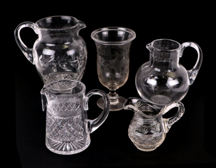 A quantity of glassware to include 19th century cut glass milk jugs, other jugs and bowls, cut glass - Image 2 of 5