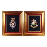 An embroidery depicting Royal Fusiliers City of London Regiment and another Northumberland Fusiliers