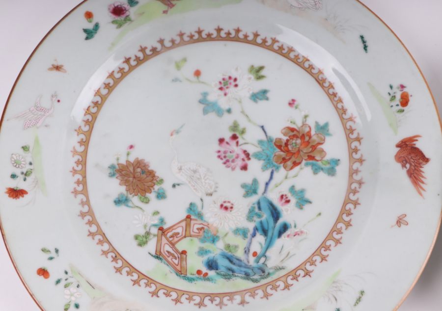 A pair of 18th / 19th century Chinese famille rose plates decorated with birds and flowers, 23. - Image 6 of 19