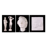 A plaster cast figure of a neoclassical figure, 39cms high; another similar 42cms high; a plaster